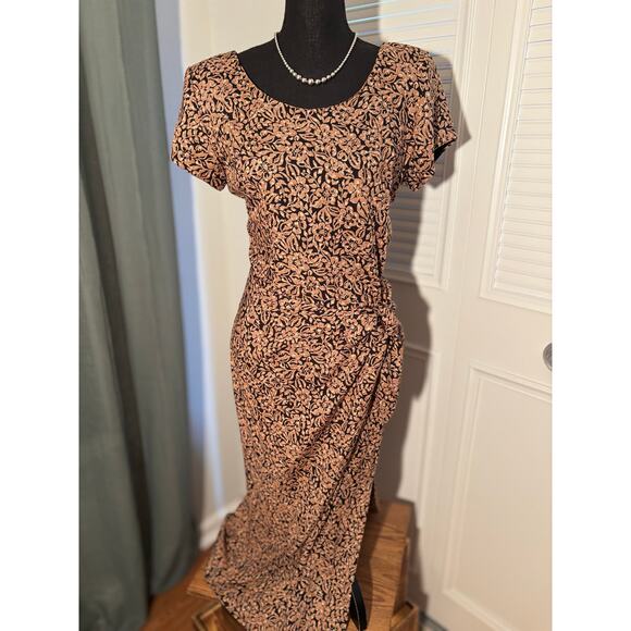 JESSICA HOWARD VINTAGE Tie Wrap Drape Midi Dress W Front Slit - Picture 1 of 9